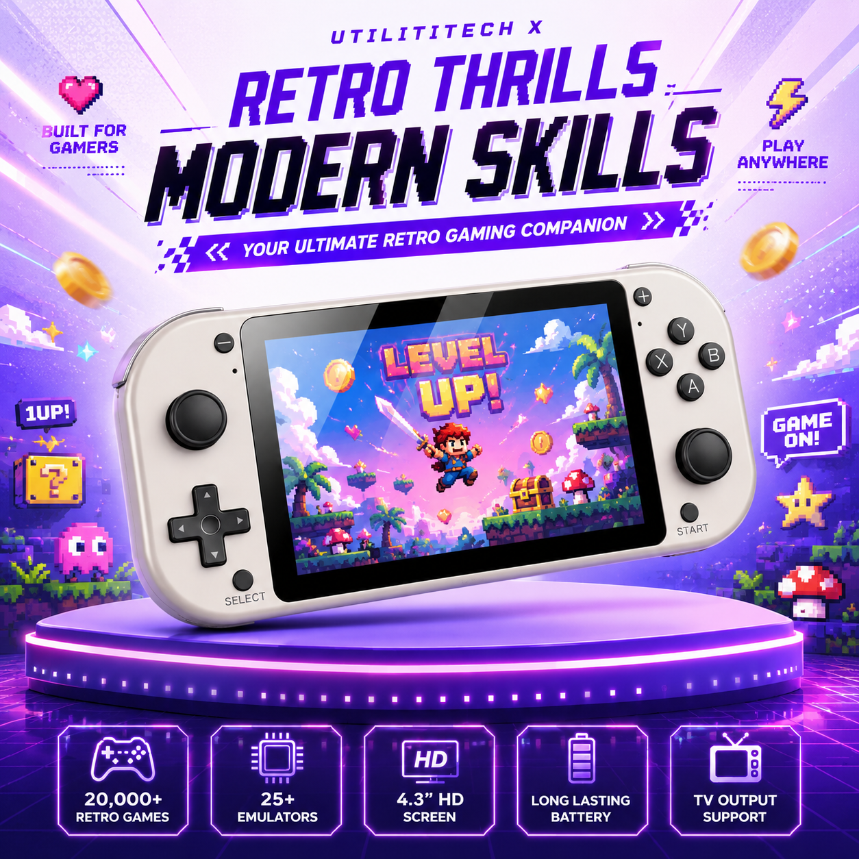 Retro Handheld Gaming Console – 4.3” HD Screen