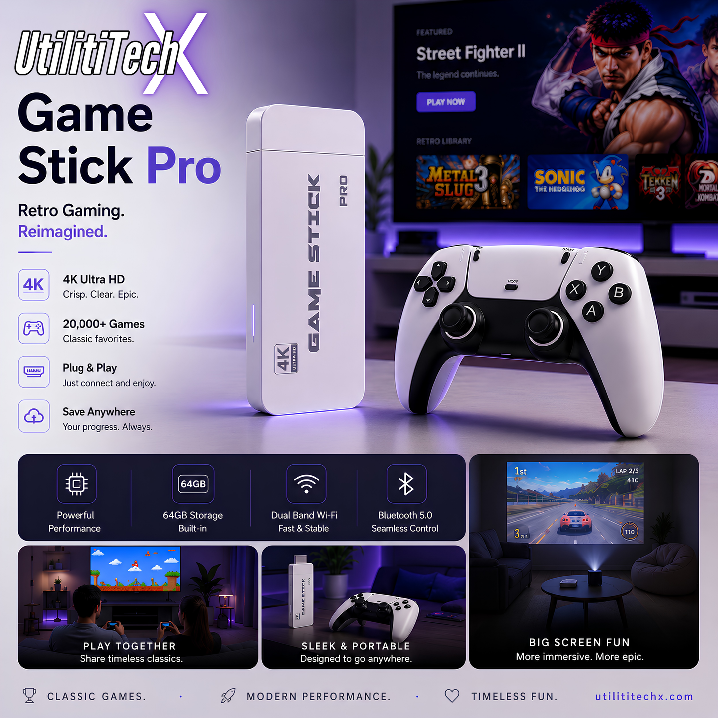 UtilitiTech X™ Retro Game Stick Pro+ 2 Wireless Controllers
